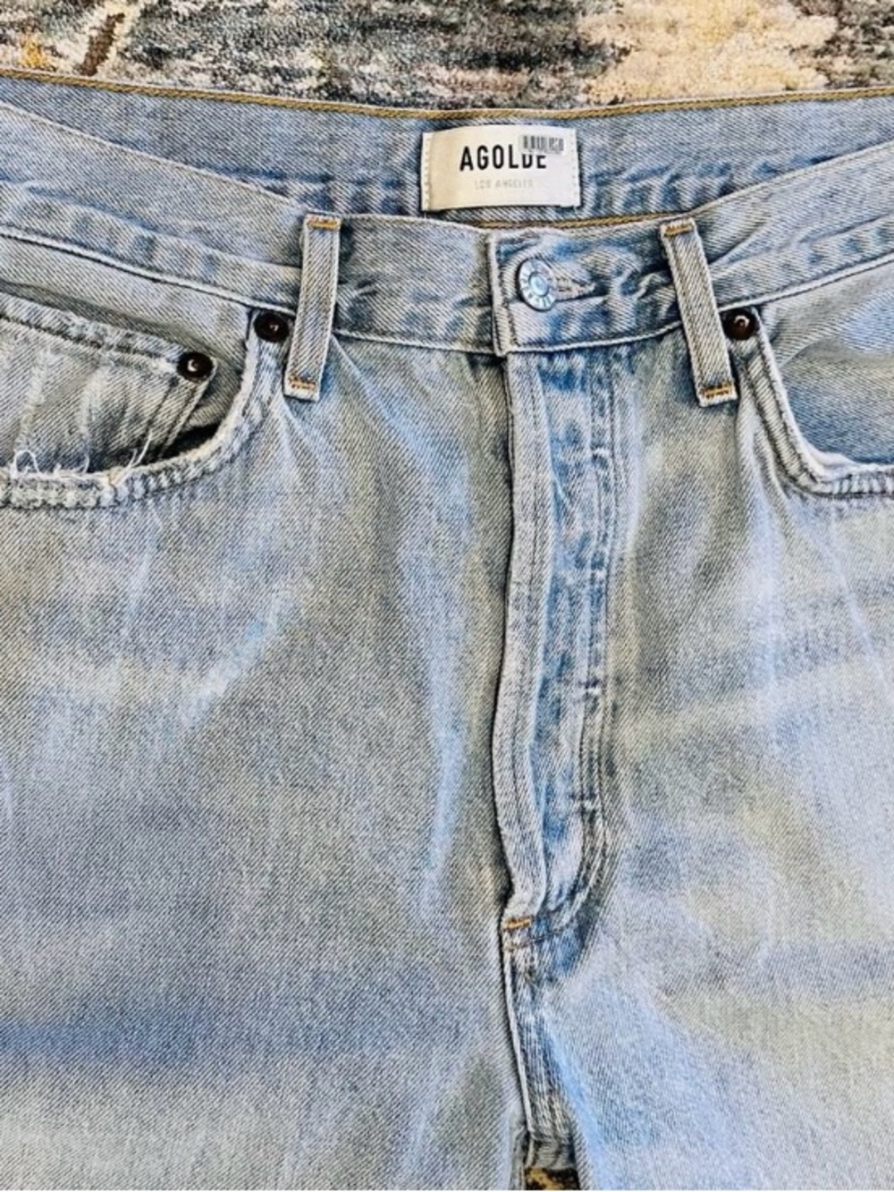 Agolde Riley High Rise Straight Leg Cropped Jeans Distressed Light Wash 27 - Picture 2 of 5